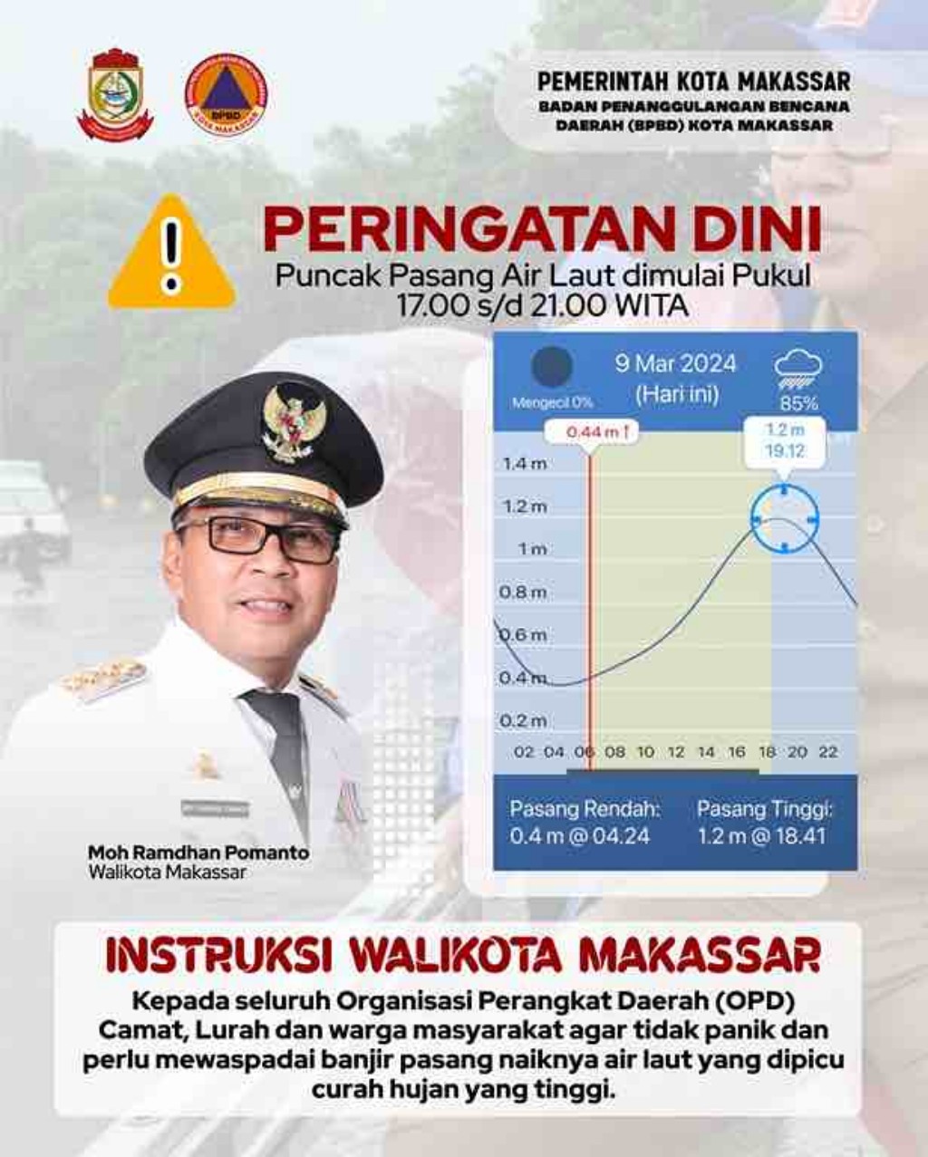 Hari Ini 9 Maret, Wali Kota Makassar Danny Pomanto Imbau Warga Siaga Banjir