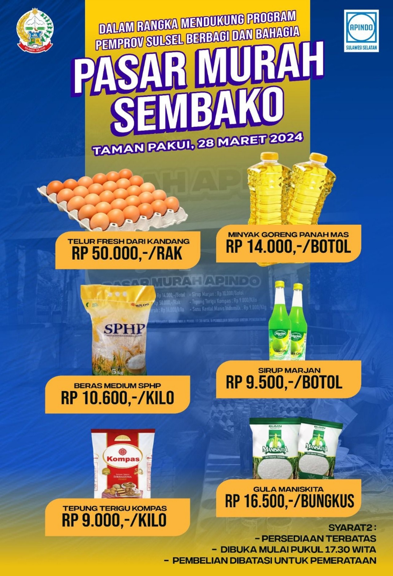 Buruan! Ada Pasar Murah Sembako Hari Ini di Taman Pakui Makassar Pukul 17.30 WITA