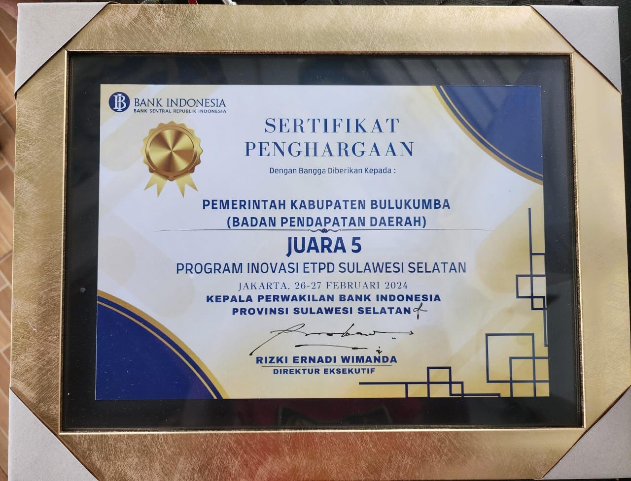 Pemanfaatan Transaksi Non Tunai Meningkat, Pemkab Bulukumba Berbuah Penghargaan BI