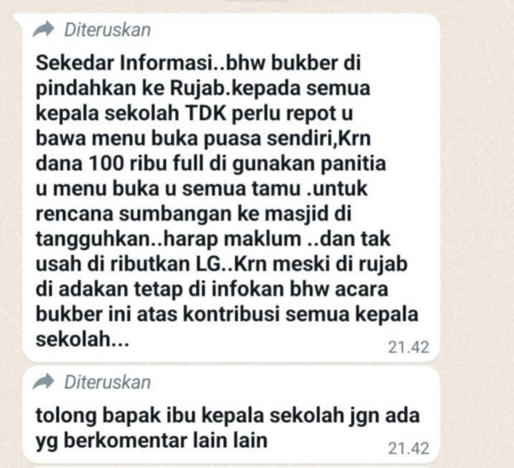 Disdikbud Jeneponto Gelar Bukber, Kepsek Bayar 100 Ribu, Sumbangan Masjid Ditangguhkan