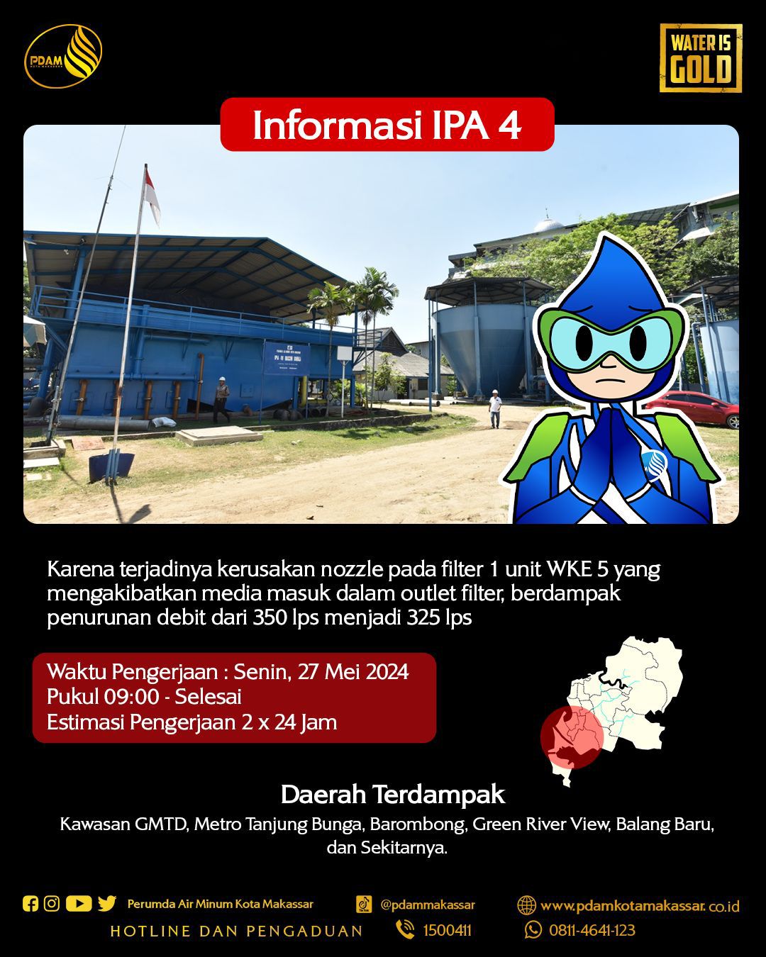 PDAM Makassar Lakukan Perbaikan Terhadap Kerusakan Nozzle di IPA 4, Berikut Wilayah Terdampak