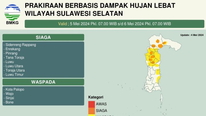 Cuaca Ekstrem Bakal Hantam Sulsel dan Sekitarnya 5 Mei, 8 Wilayah Berstatus Siaga dan 4 Waspada! cuaca ekstrem mei 2024