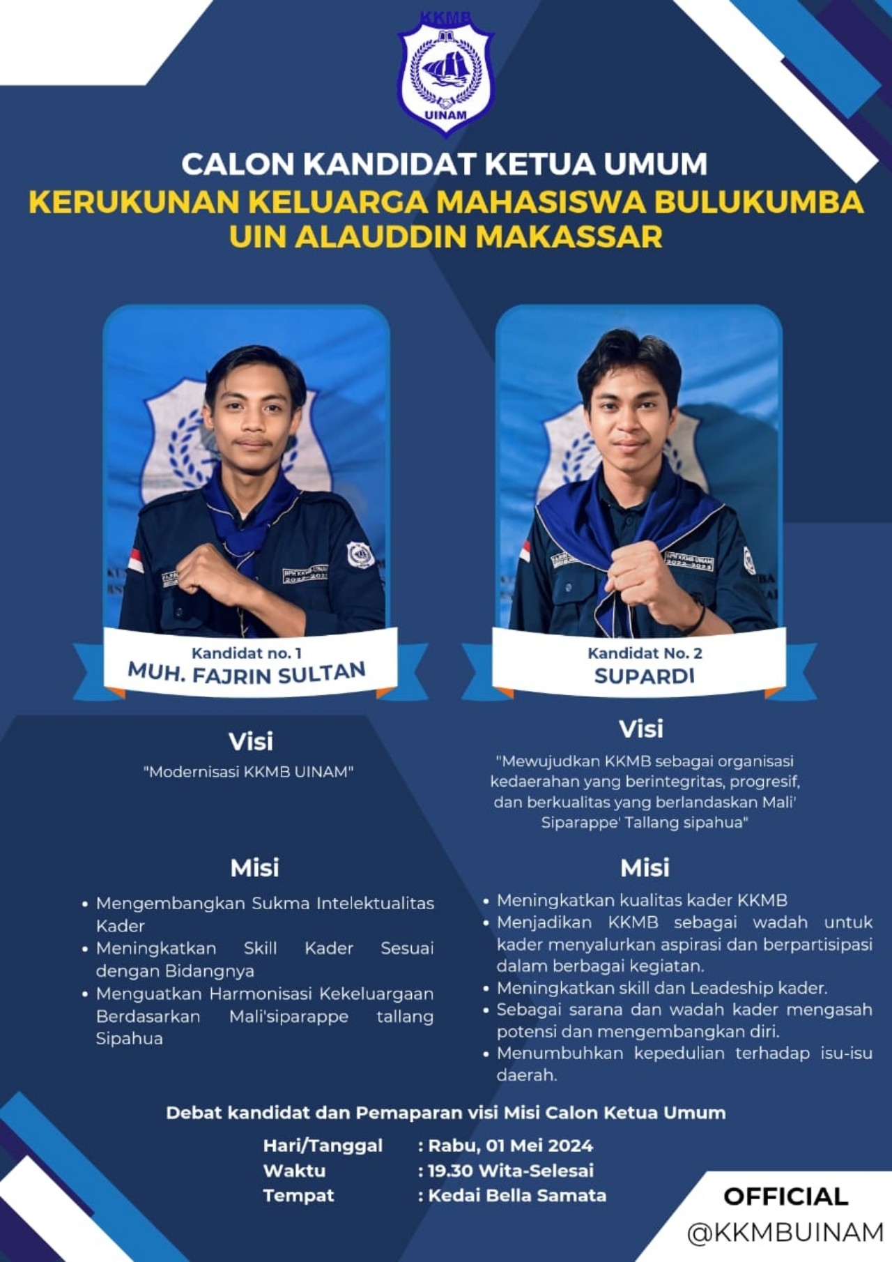 Debat Dua Calon Kandidat Ketua Umum KKMB UIN Alauddin Makassar, Simak Visi Misinya