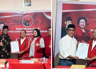 Dua Kandidat Pilwalkot Makassar, Nasrun dan Rahman Bando Resmi Mendaftar di PDIP