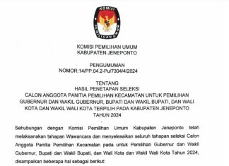 Pilkada 2024, KPU Jeneponto Tetapkan Anggota PPK Terpilih, Ini Nama-namanya