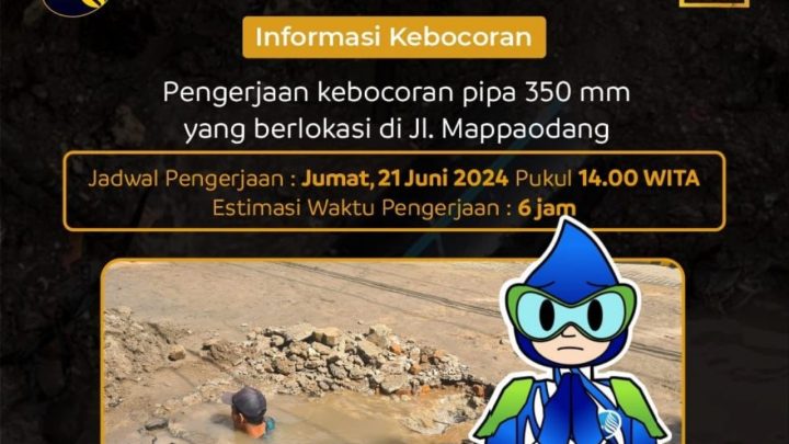 Pipa PDAM Makassar Kembali Bocor, Berikut Wilayah Alami Gangguan Distribusi Air pdam makassar