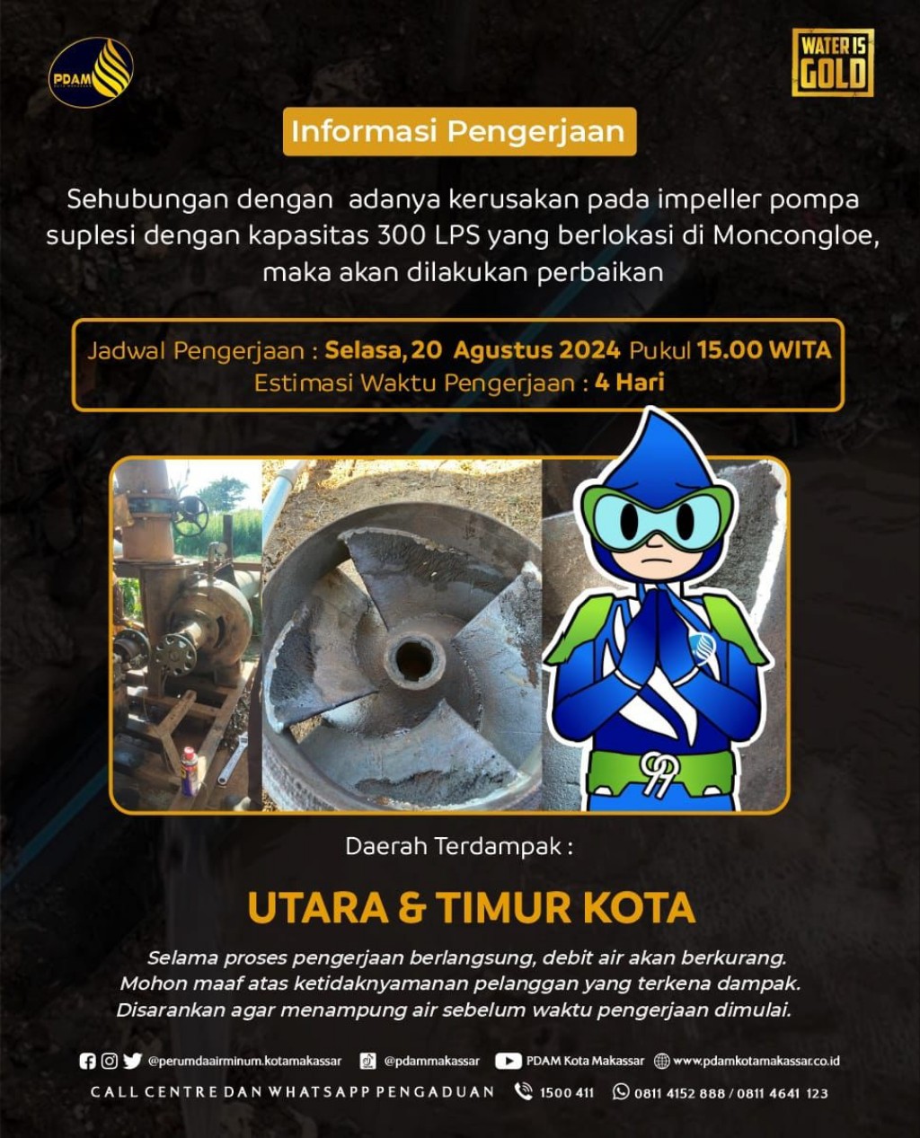 Pompa Suplesi PDAM Makassar di Moncongloe Maros Alami Kerusakan