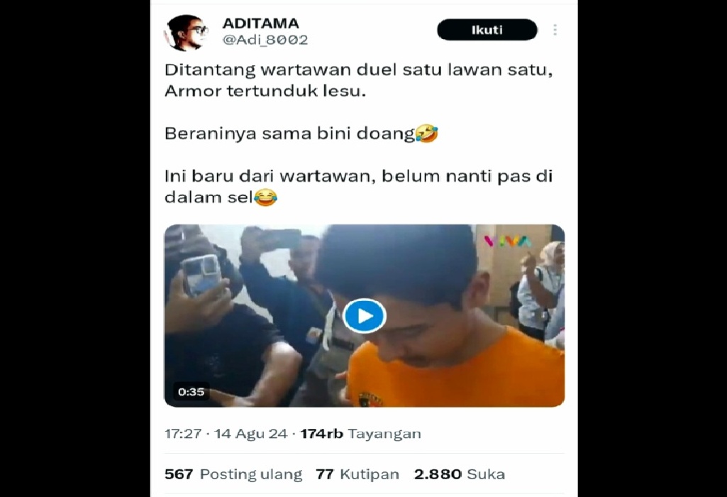 Heboh, Tersangka KDRT Armor Toreador Ditantang Wartawan Duel Satu Lawan Satu