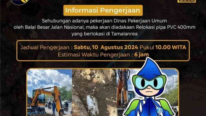 PDAM Makassar Relokasi Pipa di Tamalanrea, Debit Air di Sejumlah Wilayah Ini Bakal Berkurang pdam makassar