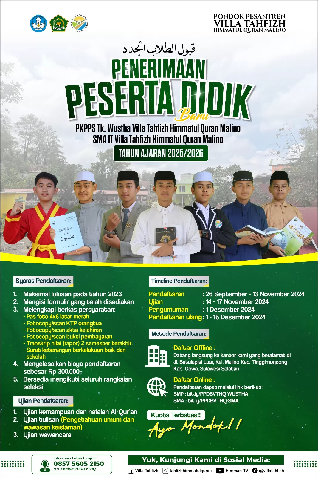 Pondok Pesantren VTHQ Malino Buka Pendaftaran Peserta Didik Khusus Putra TA 2025-2026, Berikut Cara Daftarnya