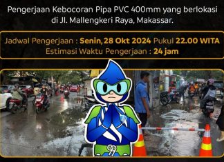 Pipa PDAM Makassar di Mallengkeri Raya Bocor, Berikut Wilayah Terdampak
