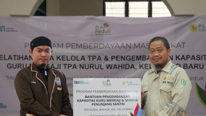 Dukung Pembangunan Berkelanjutan, PLN IP UBP Tello Salurkan Bantuan kepada TPA Nurul Wahida pln ip ubp tello