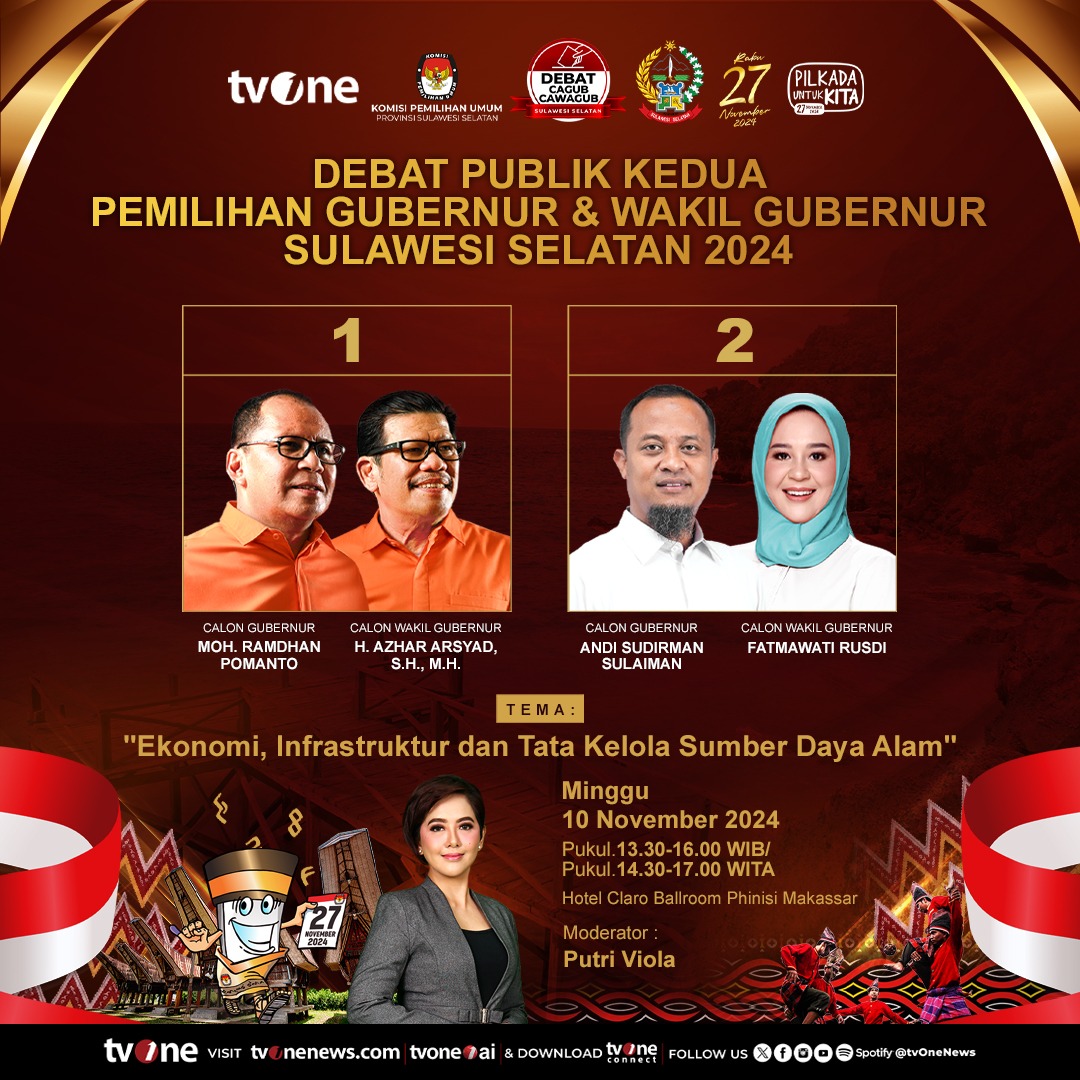 Jangan Lewatkan Debat Kedua Kandidat Pilgub Sulsel pada 10 November 2024