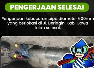 Pengerjaan Kebocoran Pipa PDAM Makassar di Jalan Beringin Gowa Selesai, Debit Air Perlahan Dinormalkan