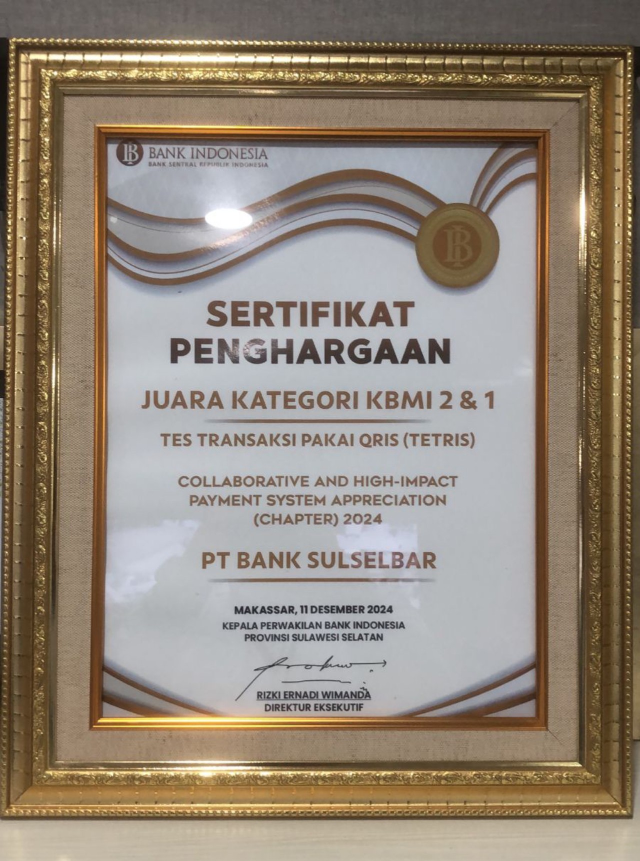 Bank Sulselbar Raih Sejumlah Penghargaan dari Bank Indonesia