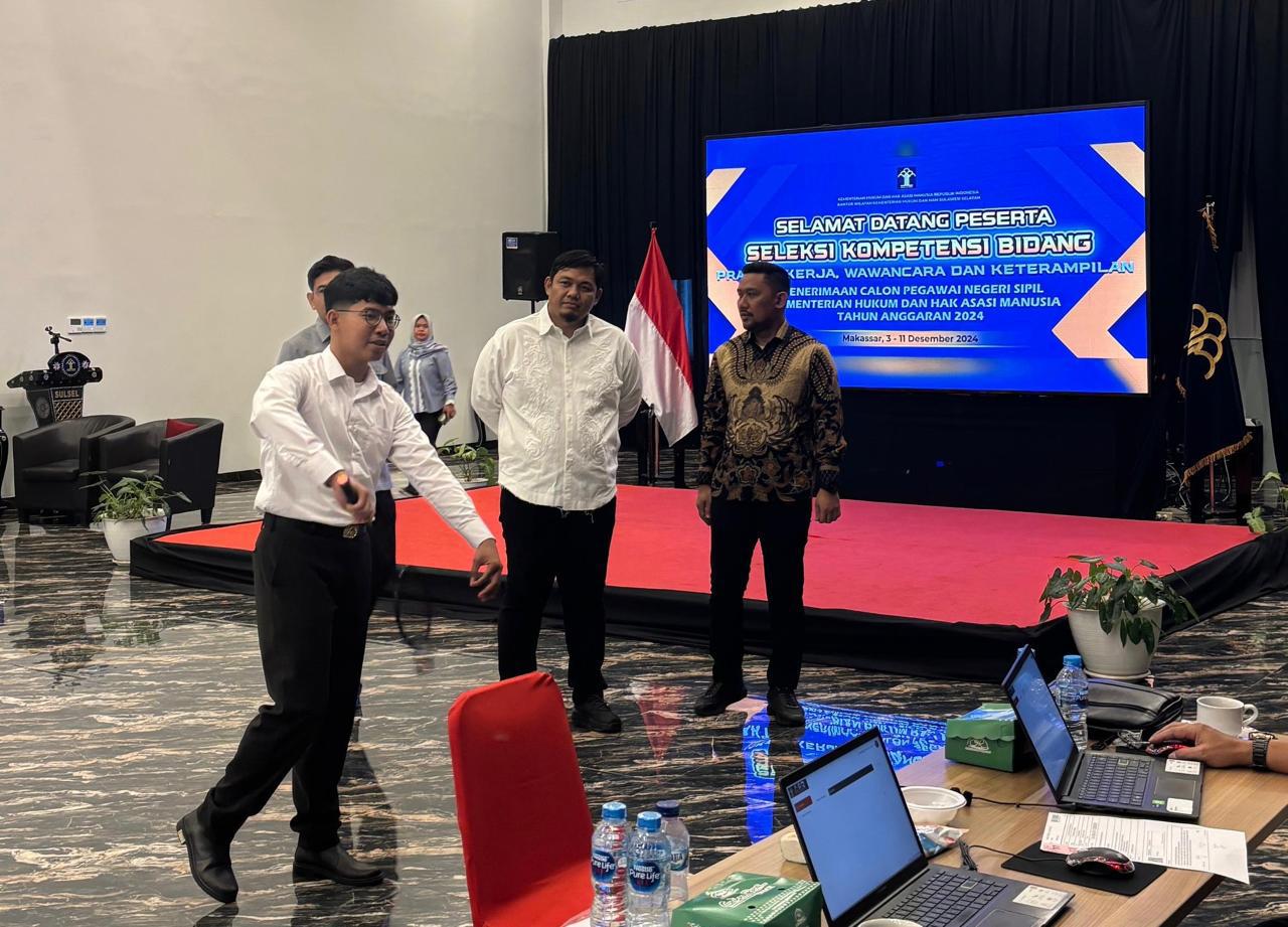 Adam Muhammad Pantau Langsung Seleksi Tahapan Wawancara dan Keterampilan di Kanwil Kemenkumham Sulsel
