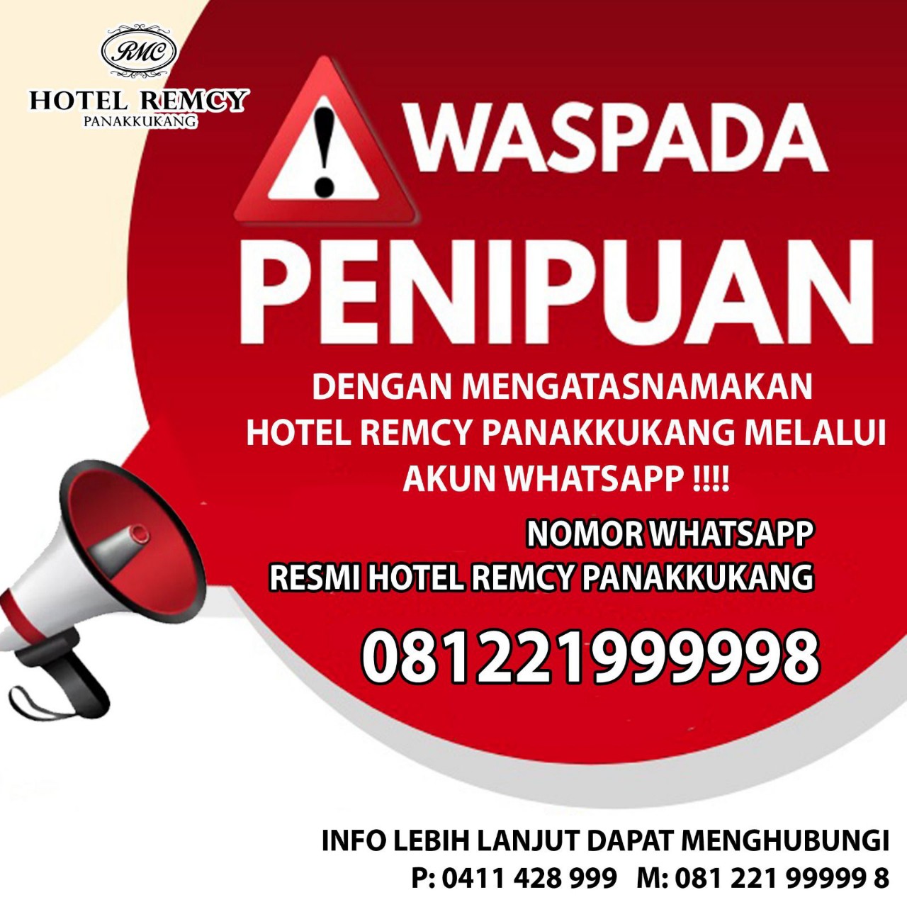 Waspada! Penipuan Reservasi Hotel Mengatasnamakan Hotel Remcy Panakkukang Makassar