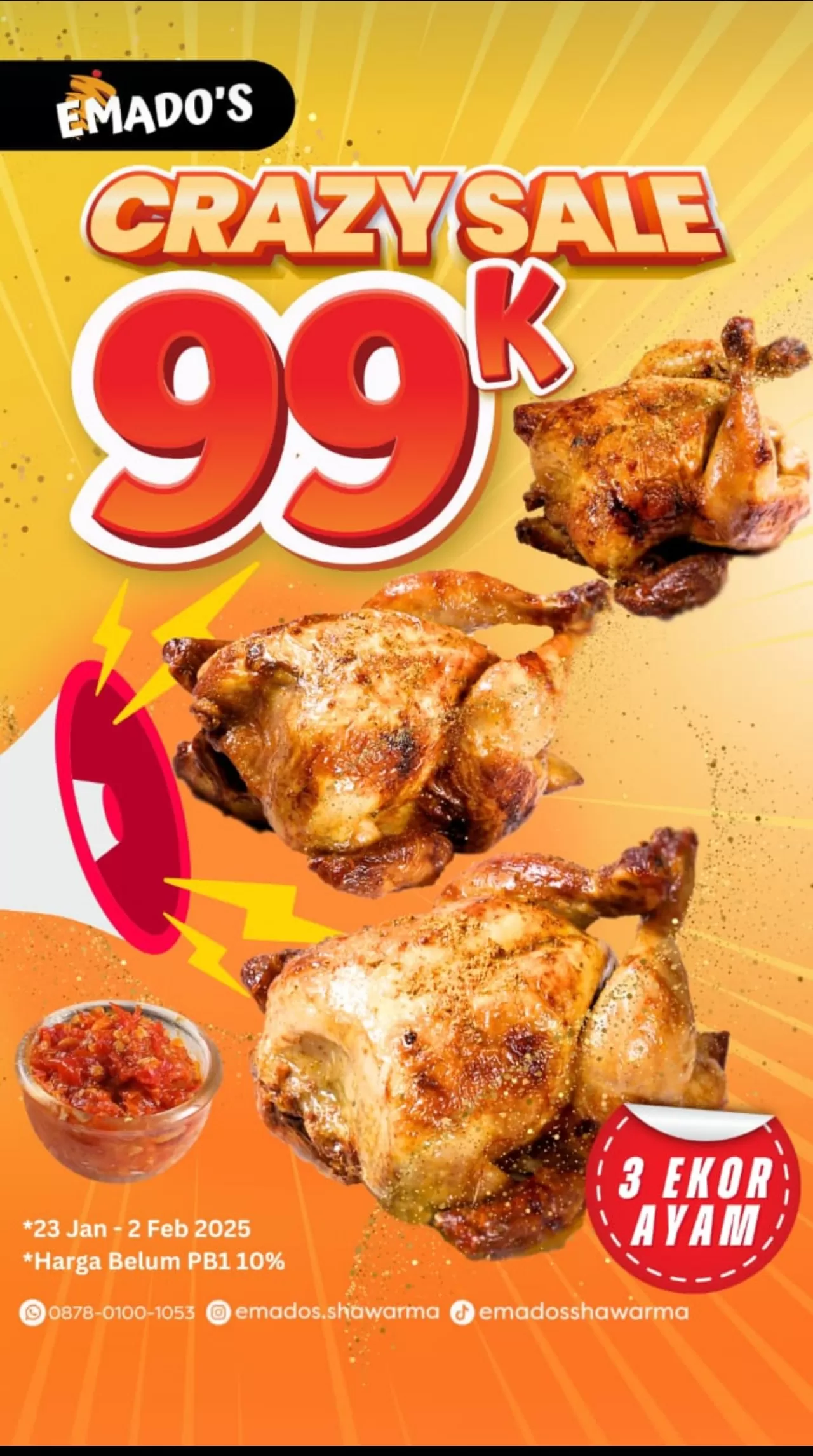 Emado’s Buka Dua Cabang Sekaligus di Makassar, Tawarkan Promo 3 Ekor Ayam Hanya Rp99K