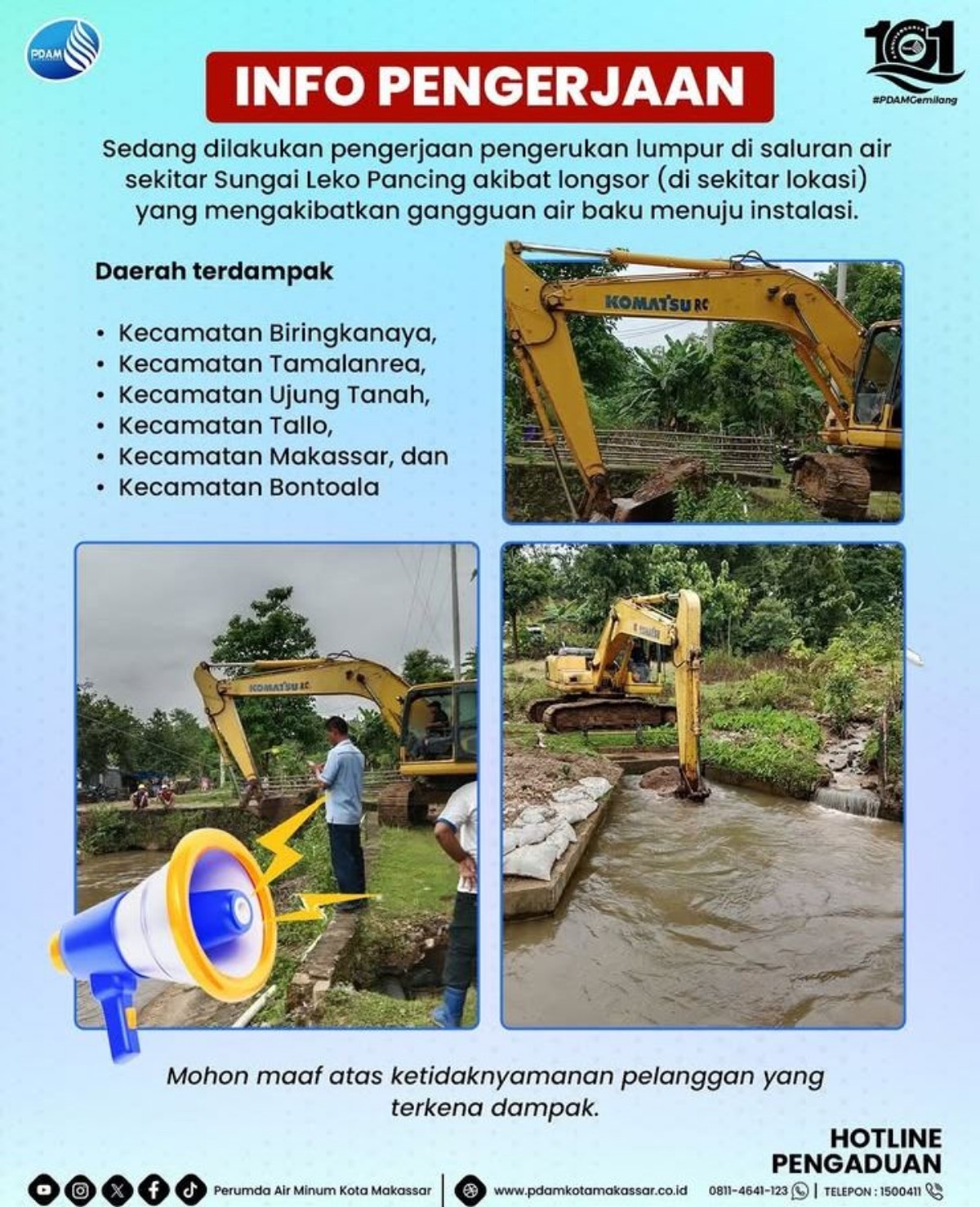 Lumpur Genangi Saluran Air Sungai Leko Pancing Akibat Longsor, PDAM Makassar Lakukan Pengerukan