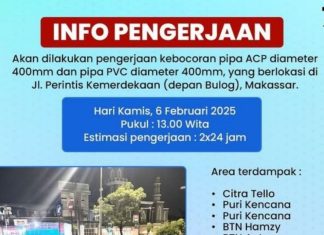 PDAM Makassar Lakukan Pengerjaan Kebocoran Pipa di Perintis Kemerdekaan, Berikut Wilayah Terdampak