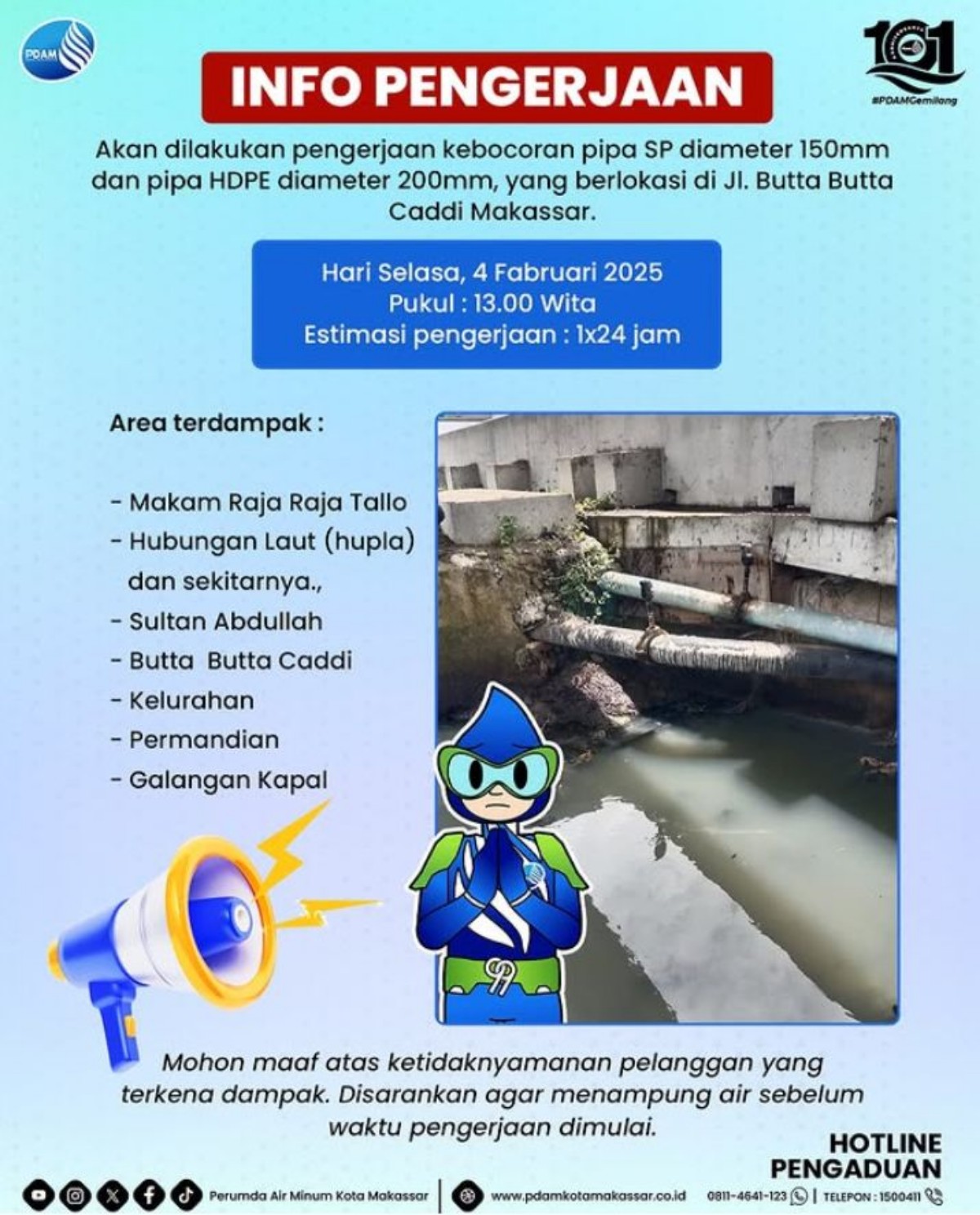 PDAM Makassar Lakukan Pengerjaan Kebocoran Pipa di Butta Butta Caddi, Berikut Wilayah Terdampak