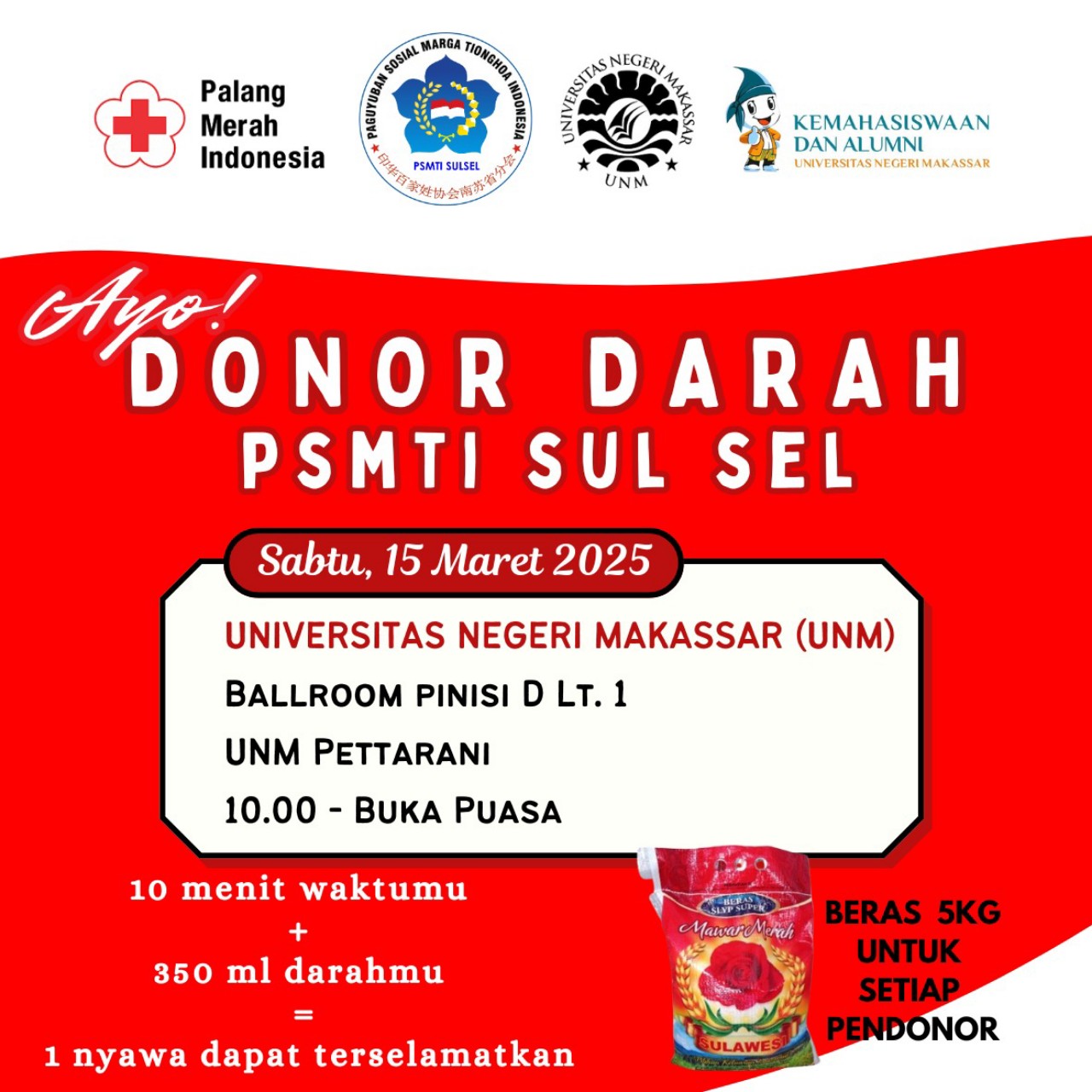 Ayo Ikut Donor Darah PSMTI Sulsel, Berhadiah Beras dan Paket Sembako