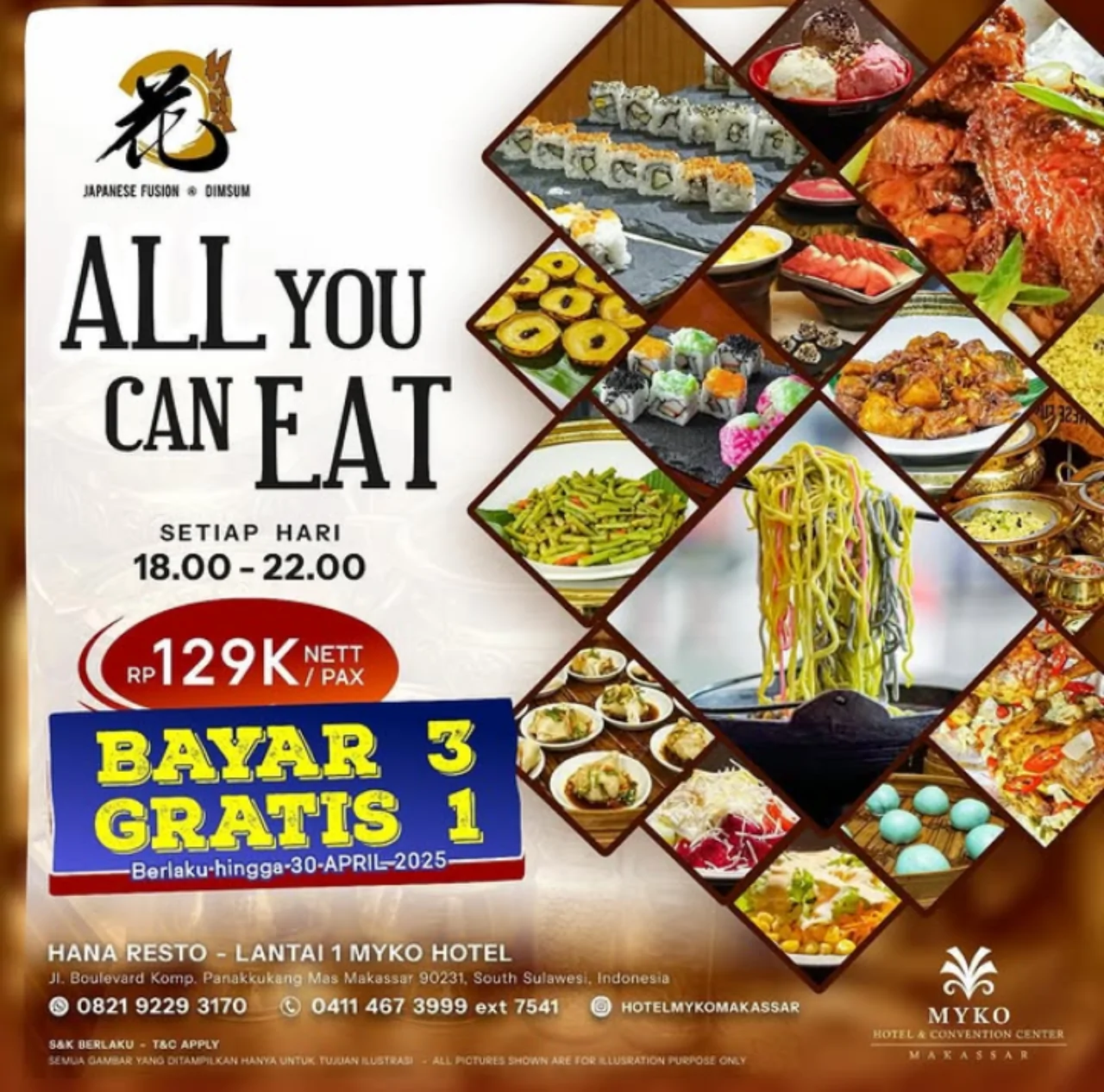 Promo All You Can Eat Kuliner Jepang di Hana Resto MYKO Hotel Makassar Hanya Rp129 Ribu
