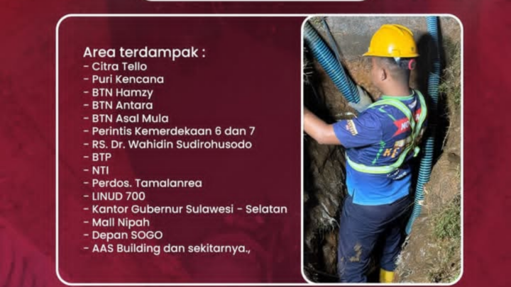 PDAM Makassar Lakukan Pengerjaan Kebocoran Pipa di Perintis Kemerdekaan, Berikut Wilayah Terdampak pdam makassar