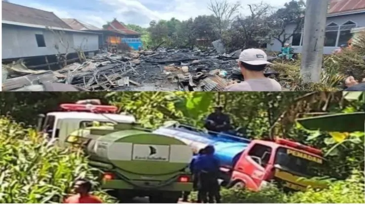 Kebakaran di Desa Pallantikang Rumbia Jeneponto Hanguskan Rumah Warga, Mobil Damkar Terbalik Kebakaran di