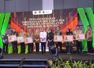 BPJAMSOSTEK Kembali Serahkan Paritrana Awards Tingkat Sulsel, Makassar Juara I
