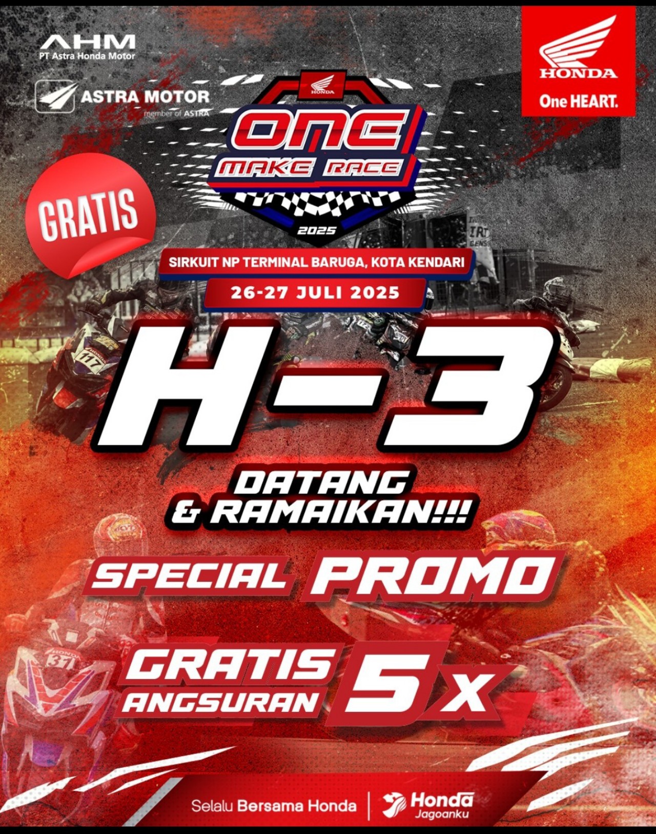 Honda One Make Race 3 Hari Lagi, Astra Motor Sulsel Siapkan Promo Gratis Angsuran 5 Kali