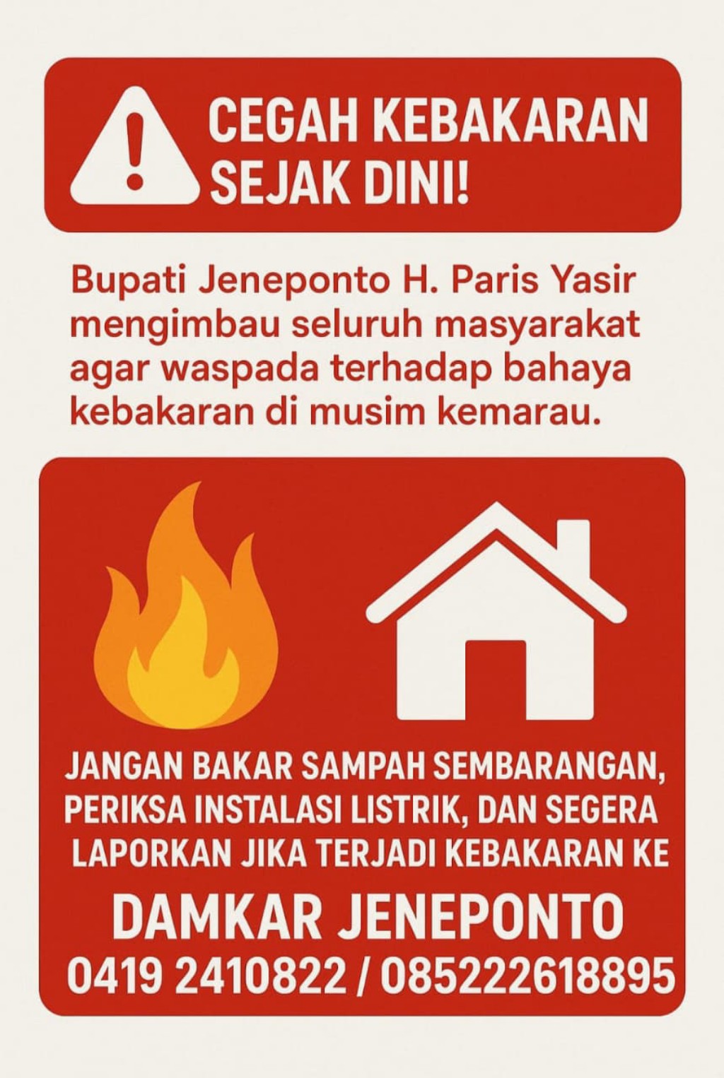 Cegah Kebakaran, Bupati Jeneponto Imbau Warga Waspada di Musim Kemarau