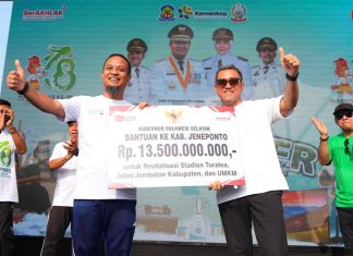 Gubernur Sulsel Serahkan Rp13,5 M untuk Revitalisasi Stadion Turatea dan Infrastruktur Jeneponto