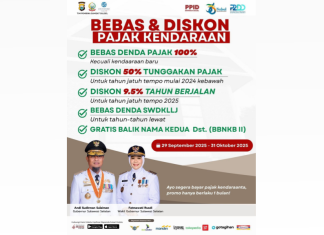 Pemprov Sulsel Berlakukan Bebas 100 Persen Denda, Diskon Tunggakan Hingga 50 Persen dan Diskon Tahun Berjalan 9,5 Persen