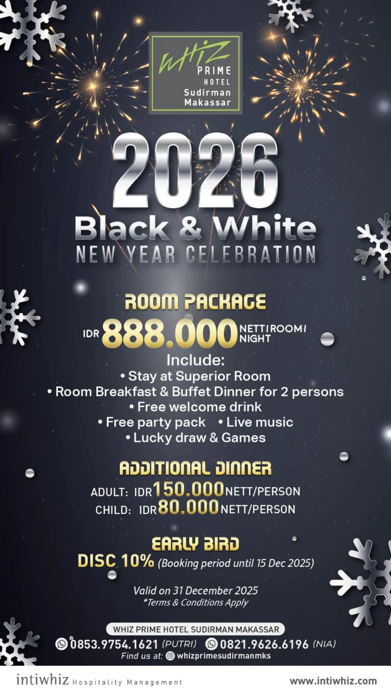 Paket Perayaan Pergantian Tahun Baru 2026 di Whiz Prime Hotel Sudirman Makassar