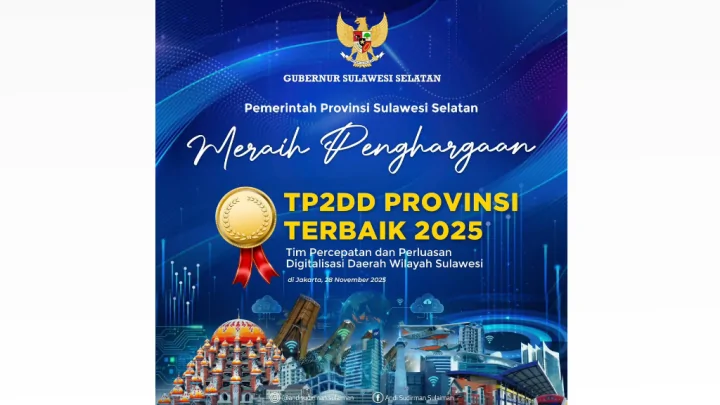 Pemprov Sulsel Raih Penghargaan Tim Percepatan dan Perluasan Digitalisasi Daerah Pemprov Sulsel