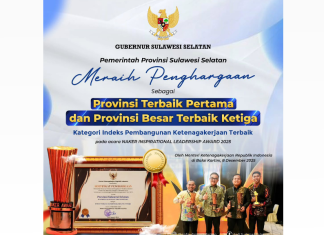 Pemprov Sulsel Sabet Dua Penghargaan di Naker Inspirational Leadership Award 2025