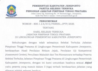 Intip Pengumuman Hasil Selter Jabatan Pimpinan Tinggi Pratama Pemkab Jeneponto
