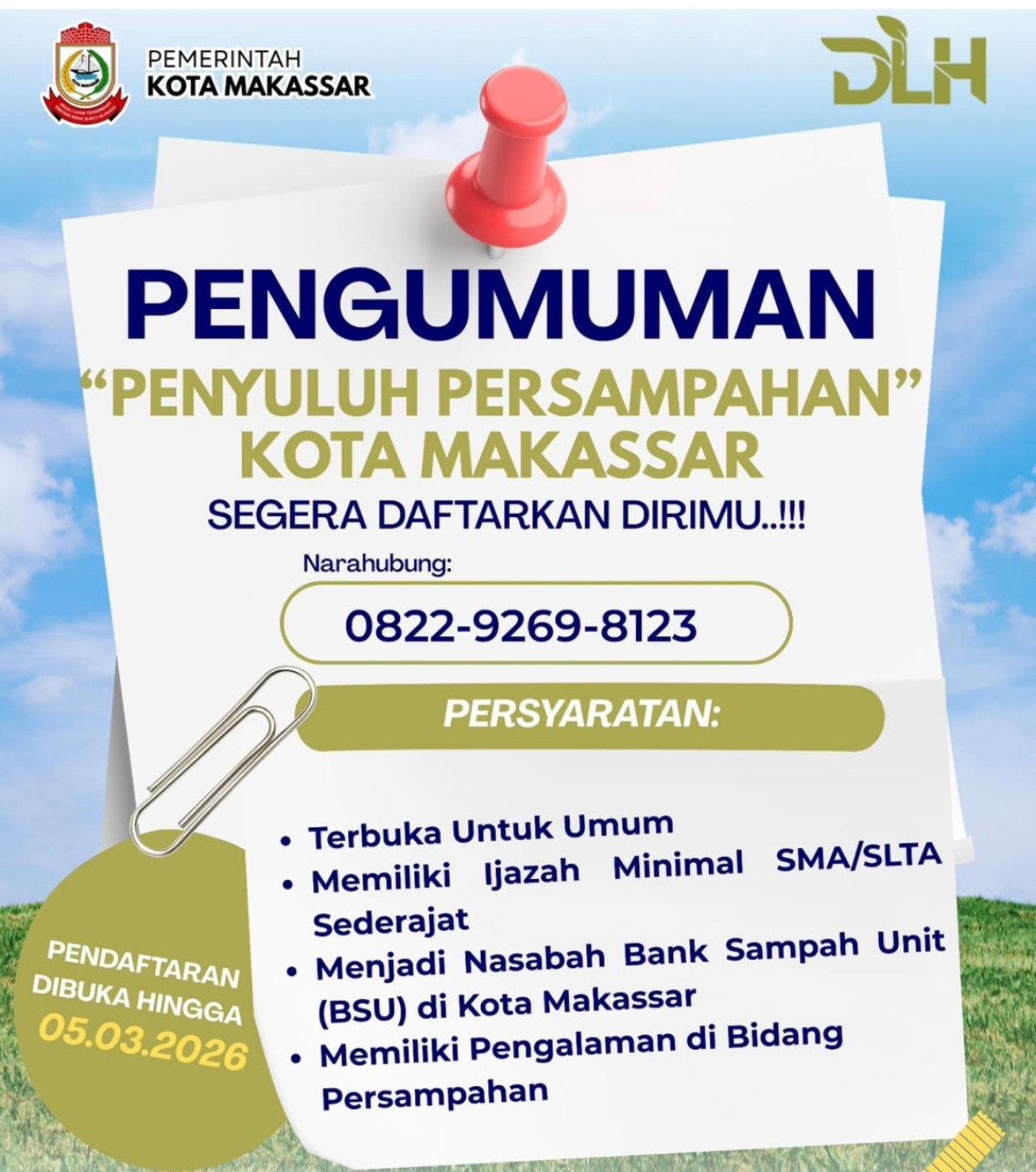 Hari Terakhir! DLH Makassar Ajak Warga Segera Daftar Jadi Penyuluh Persampahan