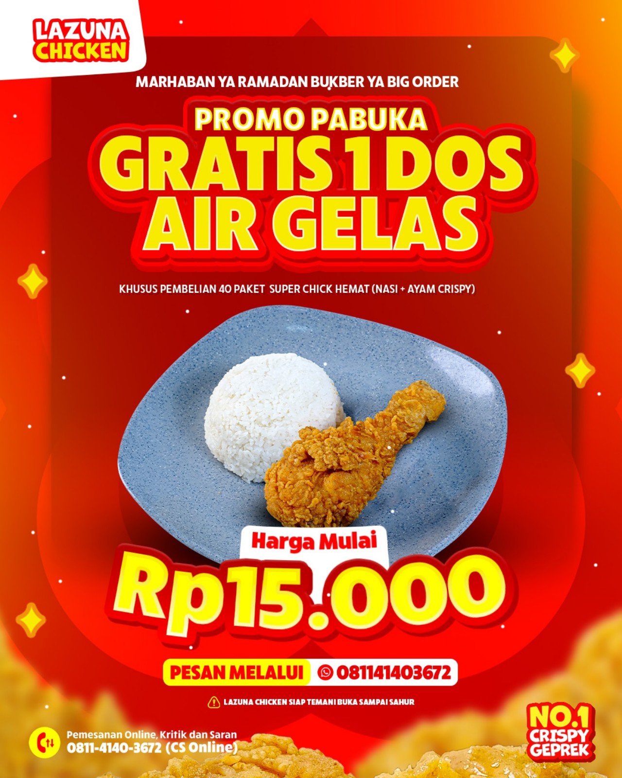 Lazuna Chicken Hadirkan Promo Pabuka Ramadan, Beli 40 Paket Gratis 1 Dos Air Mineral