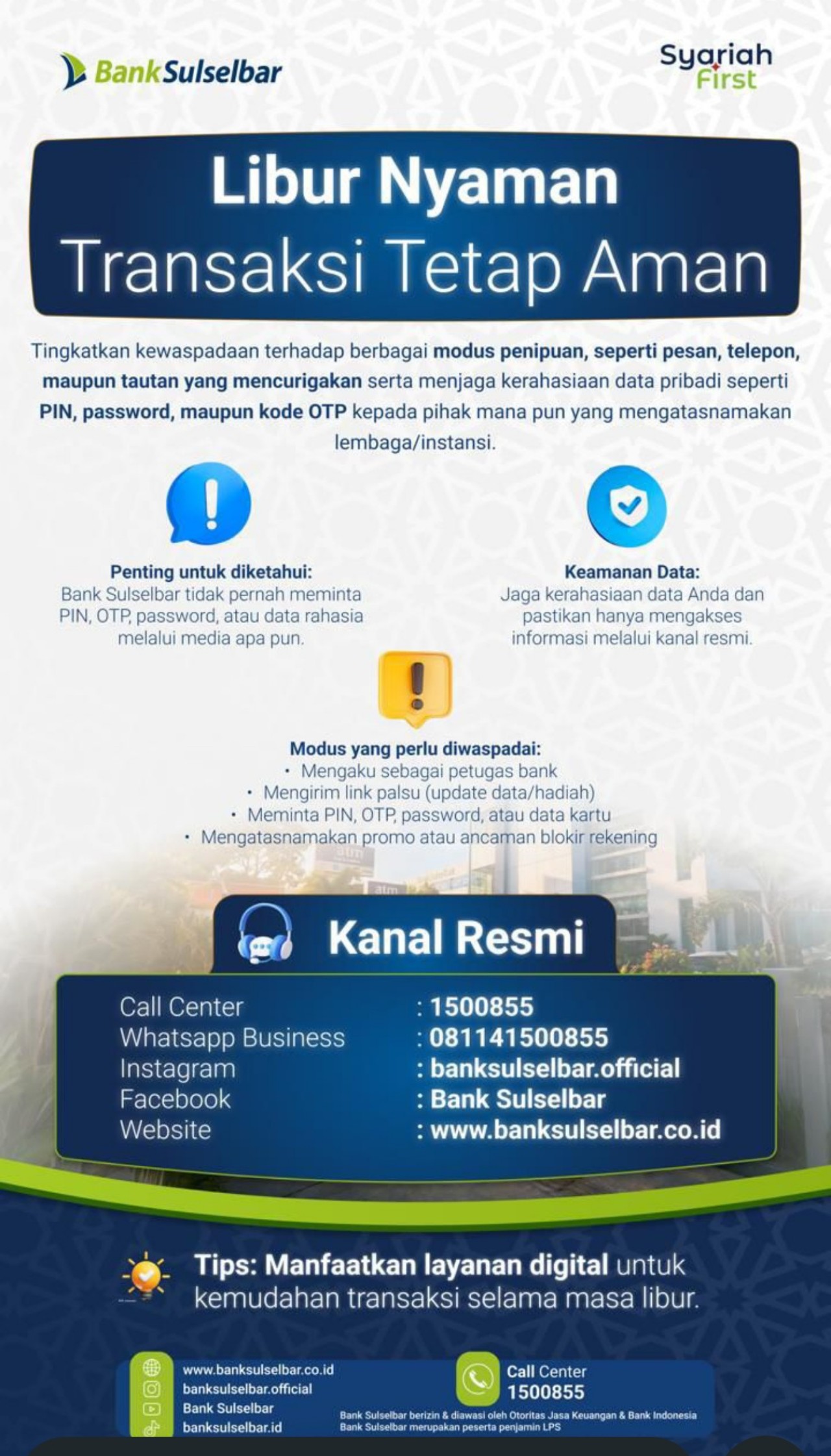 Modus Penipuan Marak Saat Libur, Bank Sulselbar Minta Nasabah Jaga PIN dan OTP