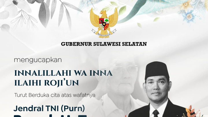 Gubernur Sulsel Sampaikan Duka Cita atas Wafanya Wapres ke-6 RI Try Surtrisno Pemprov sulsel