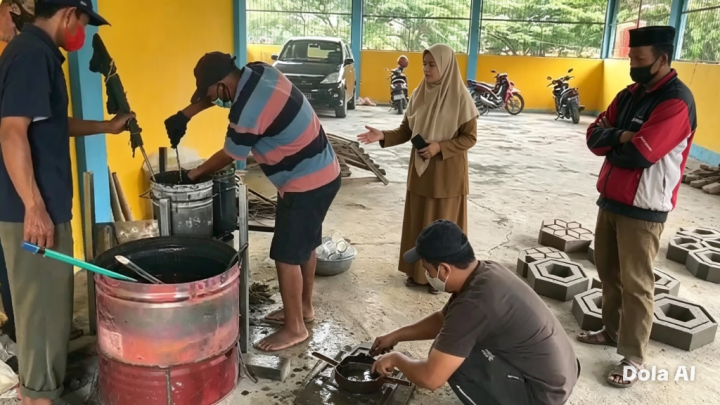 Memimpin Dengan Ide, Mengabdi Untuk Beraksi, Lurah Emsel Ubah Limbah Jadi Inovasi Paving Block Memimpin Dengan Ide