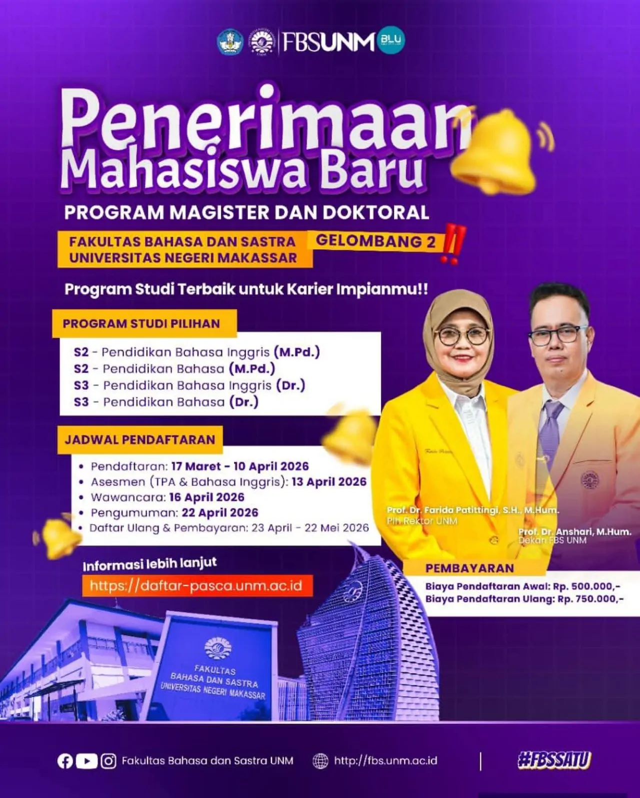 Pendaftaran Pascasarjana UNM Gelombang 2 Dibuka hingga 10 April 2026