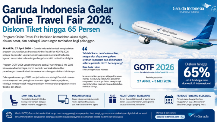 Garuda Indonesia Gelar Online Travel Fair 2026, Diskon Tiket hingga 65 Persen promo tiket garuda