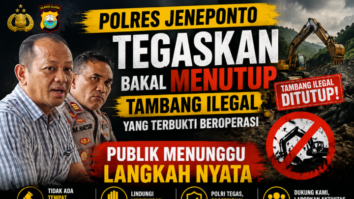 Polres Jeneponto Tegaskan Bakal Menutup Tambang Ilegal yang Terbukti Beroperasi, Publik Menunggu Langkah Nyata Polres Jeneponto
