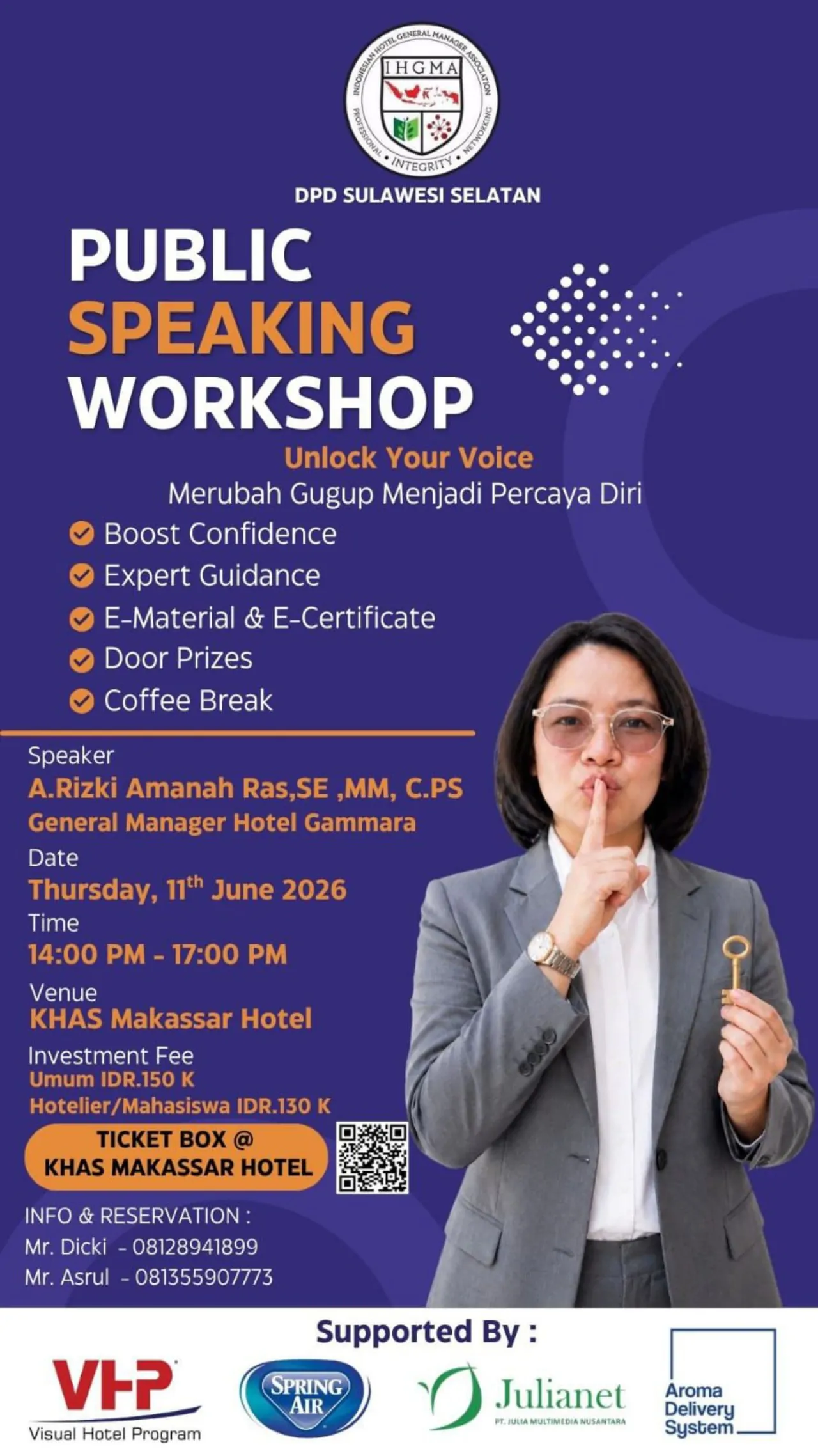 IHGMA Sulsel Gelar Workshop Public Speaking “Unlock Your Voice” di Makassar