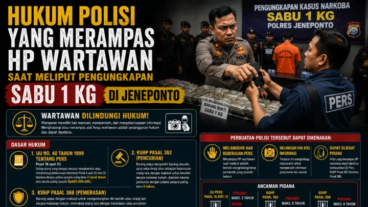 Desakan Insan Pers, Hukum Polisi yang Merampas HP Wartawan Saat Meliput Pengungkapan Sabu 1 Kg di Jeneponto
