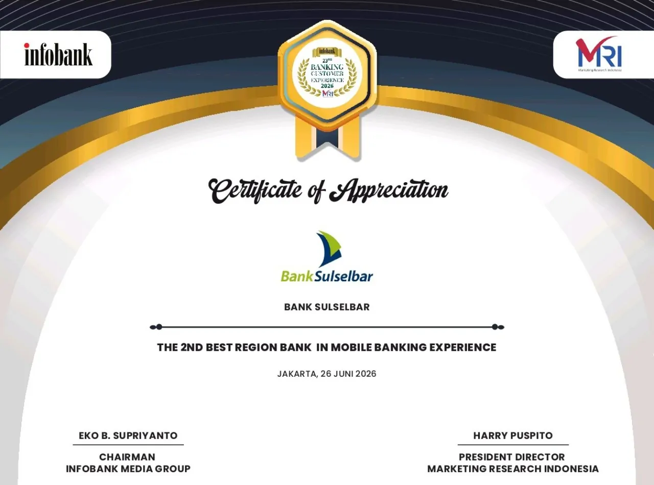 Bank Sulselbar Kembali Bersinar, Boyong Dua Penghargaan Banking Customer Experience 2026