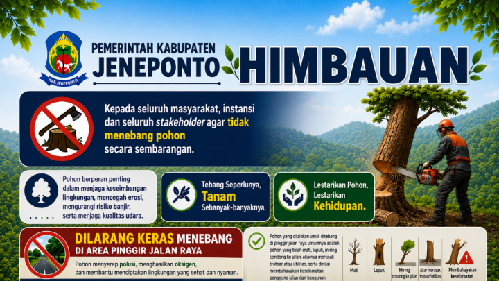 Himbauan Pemkab Jeneponto, Stop Penebangan Sembarangan, Lestarikan Pohon Demi Lingkungan Sehat, Cegah Erosi Himbauan Pemkab Jeneponto